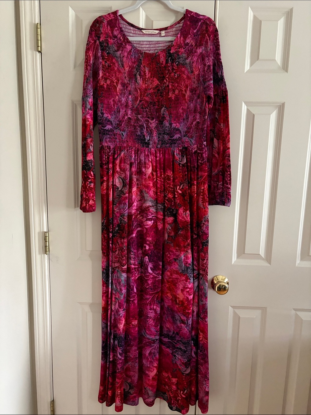 Soft Surroundings Long-Sleeve Pink and Black Floral Maxi Dress